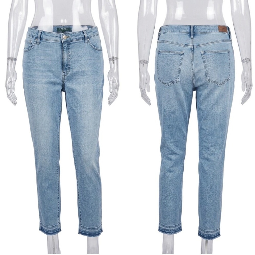 Lauren Ralph Lauren Premier Straight Cropped Jeans Light Wash Raw Hem Plus 20W